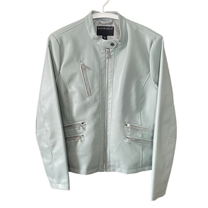 Bernardo Milano Vegan Leather Jacket in Misty Blue Size Medium Moto Biker